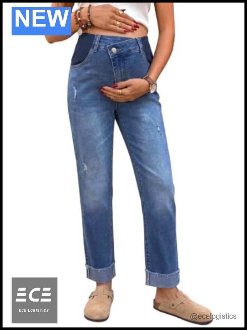 Maternity Jeans Crisscross Elastic Waist Pregnancy Pants